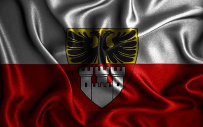 Bandeira de Duisburg, 4k, bandeiras onduladas de seda, cidades alem&#227;s, bandeiras de tecido, Dia de Duisburg, arte 3D, Duisburg, Europa, cidades da Alemanha, Bandeira de Duisburg 3D, Alemanha