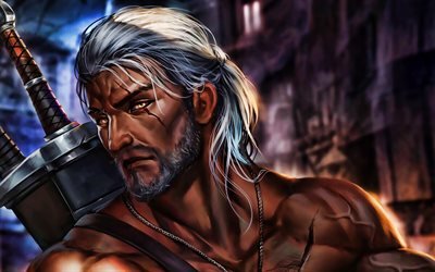 Geralt of Rivia, protagonist, School of the Wolf, The Witcher, artwork, warrior, Geralt of Rivia The Witcher