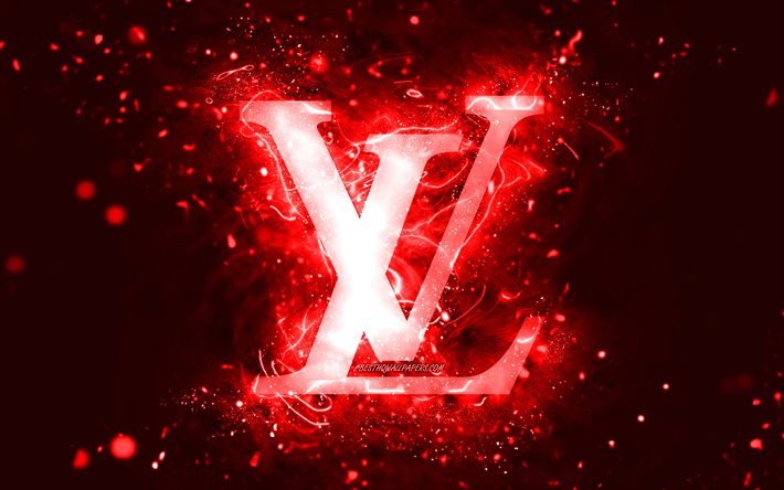 Logotipo vermelho da Louis Vuitton, 4k, luzes de n&#233;on vermelhas, criativo, fundo abstrato vermelho, logotipo da Louis Vuitton, marcas de moda, Louis Vuitton