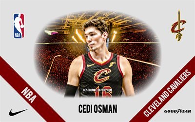 Cedi Osman, Cleveland Cavaliers, turkkilainen koripalloilija, NBA, muotokuva, USA, koripallo, Rocket Mortgage FieldHouse, Cleveland Cavaliers-logo