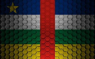 flagge der zentralafrikanischen republik, 3d-sechsecke textur, zentralafrikanische republik, 3d-textur, zentralafrikanische republik 3d-flagge, metallstruktur
