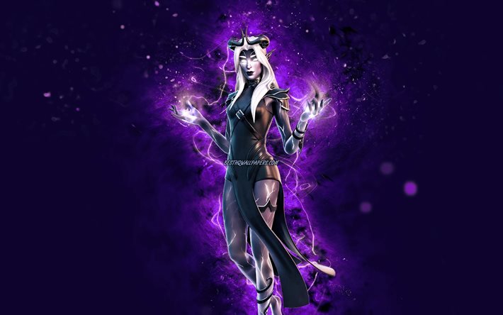 Etheria, 4k, luzes de n&#233;on violeta, Fortnite Battle Royale, Personagens Fortnite, Pele Etheria, Fortnite, Etheria Fortnite
