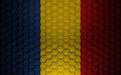 tschad-flagge, 3d-hexagone-textur, tschad, 3d-textur, tschad-3d-flagge, metallstruktur, flagge von tschad