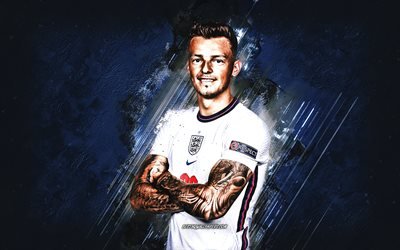 Ben White, squadra nazionale di calcio inglese, calciatore inglese, sfondo pietra blu, arte grunge, Inghilterra, calcio