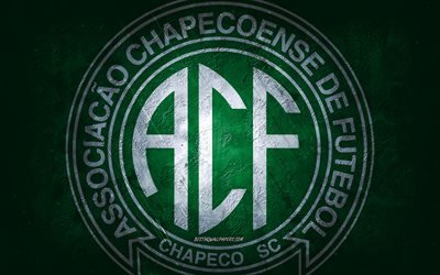 Chapecoense, Brazilian football team, green background, Chapecoense logo, grunge art, Serie A, Brazil, football, Chapecoense emblem