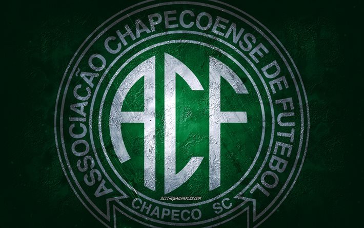 chapecoense, brasilianische fu&#223;ballmannschaft, gr&#252;ner hintergrund, chapecoense-logo, grunge-kunst, serie a, brasilien, fu&#223;ball, chapecoense-emblem