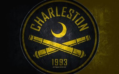 チャールストンバッテリー, アメリカのサッカーチーム, 黄色の背景, チャールストンバッテリーのロゴ, グランジアート, USL, サッカー, チャールストンバッテリーのエンブレム