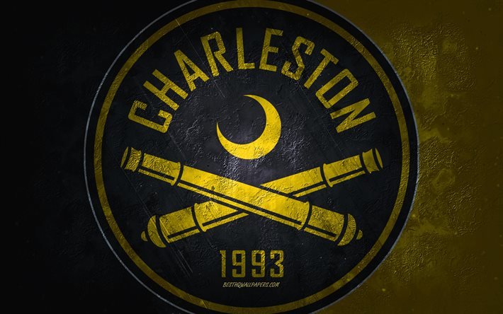Batterie de Charleston, &#233;quipe de football am&#233;ricaine, fond jaune, logo de batterie de Charleston, art grunge, USL, football, embl&#232;me de batterie de Charleston