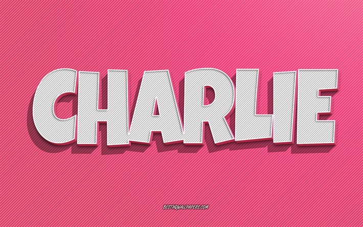 Charlie, fond de lignes roses, fonds d&#39;&#233;cran avec des noms, nom de Charlie, noms f&#233;minins, carte de voeux de Charlie, dessin au trait, photo avec le nom de Charlie