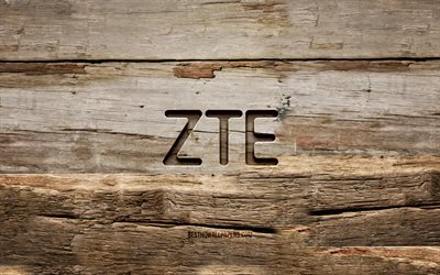 Logo en bois ZTE, 4K, arri&#232;re-plans en bois, marques, logo ZTE, cr&#233;atif, sculpture sur bois, ZTE