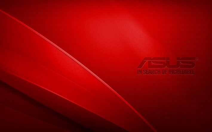 Asusの赤いロゴ, 4k, creative クリエイティブ, 赤い波状の背景, Asusのロゴ, アートワーク, アスサ