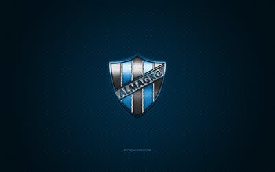 Club Almagro, argentinsk fotbollsklubb, vit logotyp, bl&#229; kolfiberbakgrund, Primera B Nacional, fotboll, Buenos Aires, Argentina, Club Almagro-logotyp
