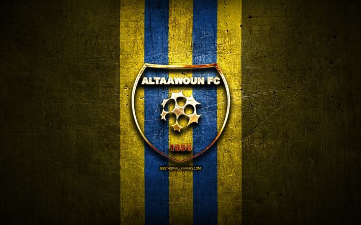 al taawoun fc, goldenes logo, saudi professional league, gelber metallhintergrund, fu&#223;ball, al-tawe, saudischer fu&#223;ballverein, al taawoun-logo, al-taawoun