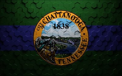 Drapeau de Chattanooga, Tennessee, art en nid d&#39;abeille, drapeau des hexagones de Chattanooga, Chattanooga, art des hexagones 3d, drapeau de Chattanooga
