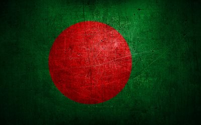 Bangladeshs metallflagga, grungekonst, asiatiska l&#228;nder, Bangladeshs dag, nationella symboler, Bangladeshs flagga, metallflaggor, Asien, Bangladesh