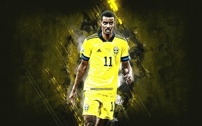 Alexander Isak, squadra nazionale di calcio della Svezia, calciatore svedese, pietra gialla, sfondo, Svezia, calcio, grunge
