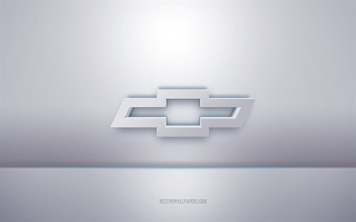 Logotipo da Chevrolet 3D branco, fundo cinza, logotipo da Chevrolet, arte criativa em 3D, Chevrolet, emblema em 3D