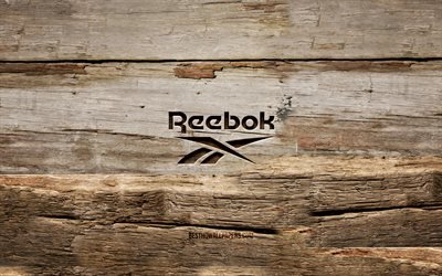 Logo en bois Reebok, 4K, arri&#232;re-plans en bois, marques de mode, logo Reebok, cr&#233;atif, sculpture sur bois, Reebok