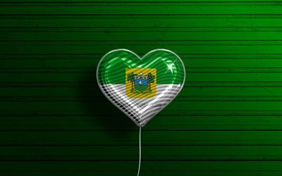 リオグランデドノルテ, 4k, リアルな風船, 緑の木製の背景, ブラジルの州, ブラジル, 旗が付いている気球