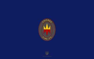 Chicago Fire FC, fundo azul, time de futebol americano, emblema do Chicago Fire FC, MLS, Chicago, EUA, futebol, logotipo do Chicago Fire FC
