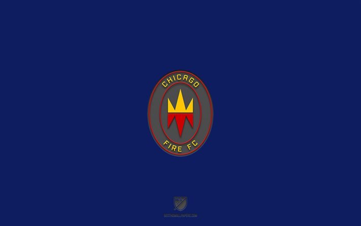 Chicago Fire FC, blue background, American soccer team, Chicago Fire FC emblem, MLS, Chicago, USA, soccer, Chicago Fire FC logo
