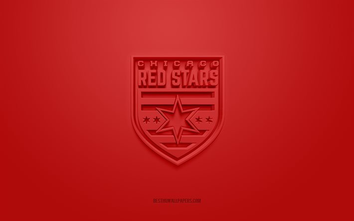 Chicago Red Stars, yaratıcı 3D logo, kırmızı arka plan, NWSL, 3d amblem, Amerikan Futbol Kul&#252;b&#252;, Chicago, ABD, 3d sanat, futbol, Chicago Red Stars 3d logo