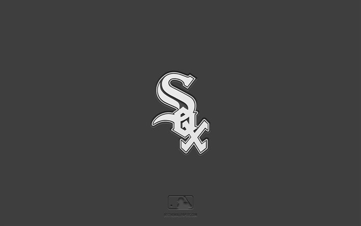 Chicago White Sox, fundo cinza, time de beisebol americano, emblema do Chicago White Sox, MLB, Chicago, EUA, beisebol, logotipo do Chicago White Sox