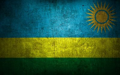 Drapeau rwandais en m&#233;tal, art grunge, Pays africains, Jour du Rwanda, symboles nationaux, Drapeau du Rwanda, drapeaux en m&#233;tal, Afrique, Rwanda