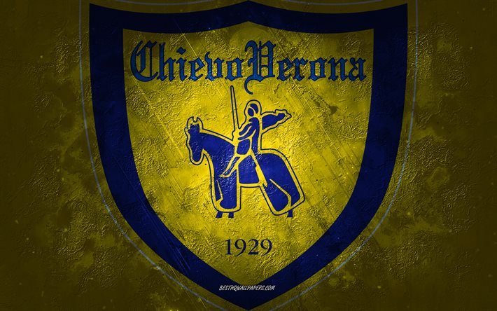 ACキエーヴォヴェローナ, イタリアのサッカーチーム, 黄色の背景, ACキエーヴォヴェローナのロゴ, グランジアート, セリエB, フットボール。, イタリア, ACキエーヴォヴェローナのエンブレム