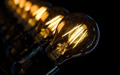 Edison lamps, electricity concepts, light, lamps on black background, light concepts