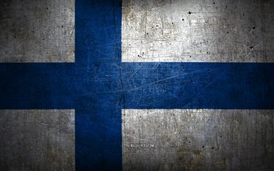 finnische metallflagge, grunge-kunst, europ&#228;ische l&#228;nder, tag von finnland, nationale symbole, finnland-flagge, metallflaggen, flagge von finnland, europa, finnische flagge, finnland