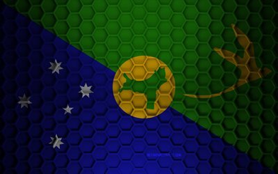 Christmas Island flag, 3d hexagons texture, Christmas Island, 3d texture, Christmas Island 3d flag, metal texture, flag of Christmas Island
