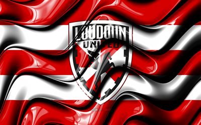 Loudoun United flag, 4k, red and white 3D waves, USL, american soccer team, Loudoun United logo, football, soccer, Loudoun United FC