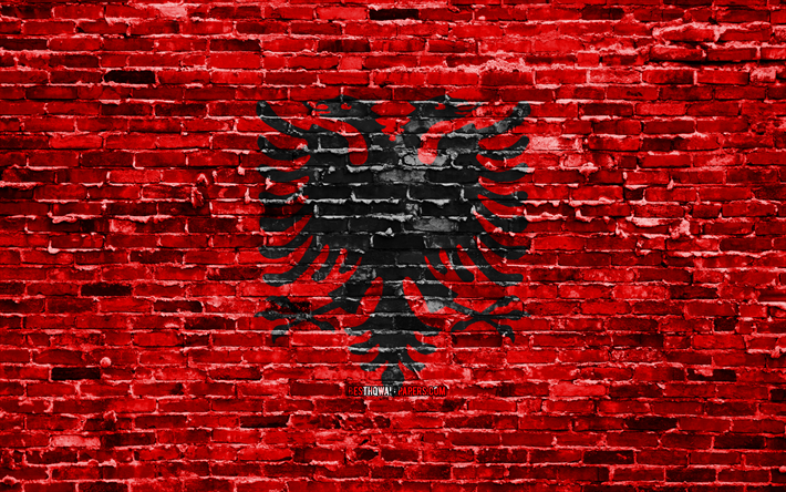 4k, alban&#233;s bandera, los ladrillos de la textura, de Europa, de los s&#237;mbolos nacionales, la Bandera de Albania, brickwall, Albania 3D de la bandera, los pa&#237;ses de europa, Albania