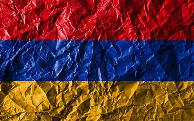 Armenia bandiera, 4k, carta stropicciata, paesi Asiatici, creativo, Bandiera dell&#39;Armenia, simboli nazionali, Asia, Armenia 3D bandiera, Armenia