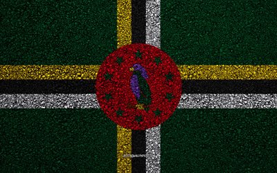 Bandiera della Dominica, asfalto, trama, bandiera su asfalto, Dominica bandiera, America del Nord, Dominica, bandiere del Nord America, paesi