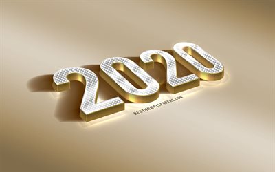 2020 Year Concepts, 3d golden letters, golden 2020 background, 2020 Concentps, Happy New Year 2020, 2020 3d background
