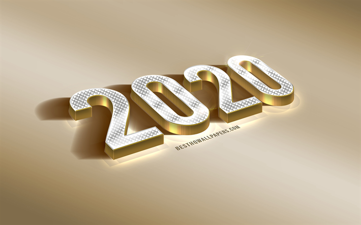 2020 &#197;r Koncept, 3d gyllene bokst&#228;ver, golden 2020 bakgrund, 2020 Concentps, Gott Nytt &#197;r 2020, 2020 3d-bakgrund