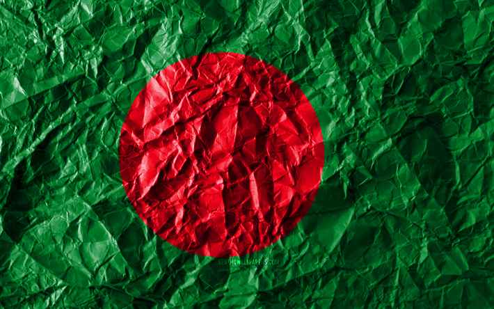 Bangladeş bayrağı, 4k, buruşuk kağıt, Asya &#252;lkeleri, yaratıcı, Bangladeş Bayrağı, ulusal semboller, Asya, Bangladeş, 3D bayrak