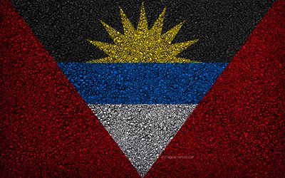 Lippuvaltio on Antigua ja Barbuda, asfaltti rakenne, lippu asfaltilla, Antigua ja Barbudan lipun alla, Pohjois-Amerikassa, Antigua ja Barbuda, liput Pohjois-Amerikan maissa