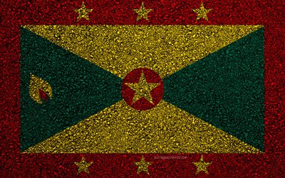 Bandera de Granada, el asfalto de la textura, la bandera sobre el asfalto, Granada bandera, Am&#233;rica del Norte, Granada, las banderas de los pa&#237;ses de Am&#233;rica del Norte