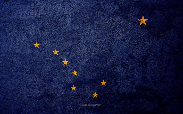 Bandiera di Stato dell&#39;Alaska, cemento texture di pietra, sfondo, Alaska bandiera, USA, Alaska State, bandiere su pietra, la Bandiera dell&#39;Alaska