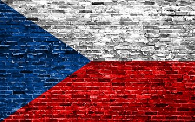 4k, tschechische flagge, ziegel-textur, europa, die nationalen symbole, die flagge der tschechischen republik, brickwall, tschechische republik 3d-flagge, europ&#228;ische l&#228;nder, tschechische republik