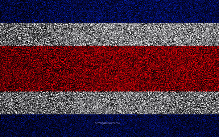 Flag of Costa Rica, asphalt texture, flag on asphalt, Costa Rica flag, North America, Costa Rica, flags of North America countries