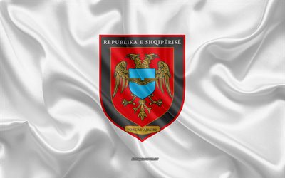 Albanian Ilmavoimien Tunnus, 4k, valkoinen silkki tekstuuri, silkki lippu, Albanian Ilmavoimat, Albania