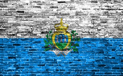 4k, San Marinon lippu, tiilet rakenne, Euroopassa, kansalliset symbolit, Lippu San Marino, brickwall, San Marino 3D flag, Euroopan maissa, San Marino