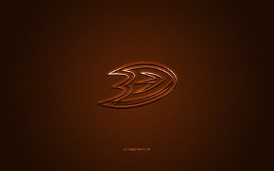 Anaheim Ducks, American hockey club, NHL, arancio, logo, arancione contesto in fibra di carbonio, hockey, Anaheim, California, USA, National Hockey League, Anaheim Ducks logo