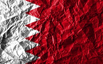 Bahrain flag, 4k, crumpled paper, Asian countries, creative, Flag of Bahrain, national symbols, Asia, Bahrain 3D flag, Bahrain