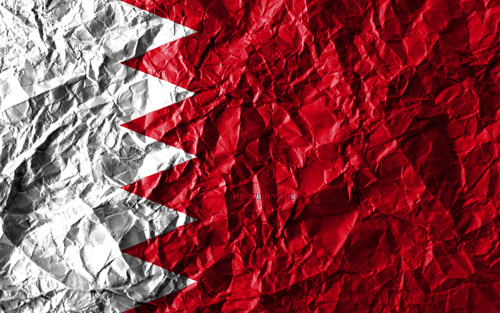 Bahrain flagga, 4k, skrynkliga papper, Asiatiska l&#228;nder, kreativa, Flaggan i Bahrain, nationella symboler, Asien, Bahrain 3D-flagga, Bahrain