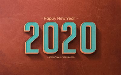 2020 A&#241;o de Conceptos, naranja retro de piedra de fondo, 2020 A&#241;o 2020 arte, 2020 retro de fondo, 2020, Feliz Nuevo A&#241;o 2020 2020 d&#237;gitos